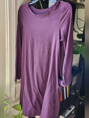 Pact Long Sleeve Tunic Dress In Plum